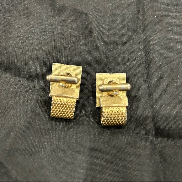 1970's Gold Mesh Wrap Cuff Links with Iridescent Glass Swanky Cufflinks - Picture 3 of 3